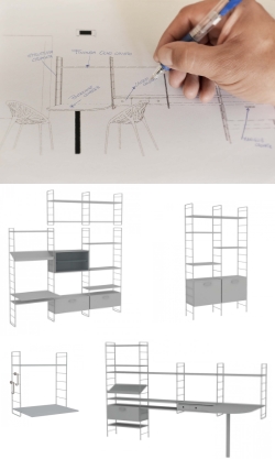 Wire shelving system with wooden shelves Link