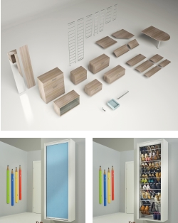 Modular bookcase space-saving shoe rack