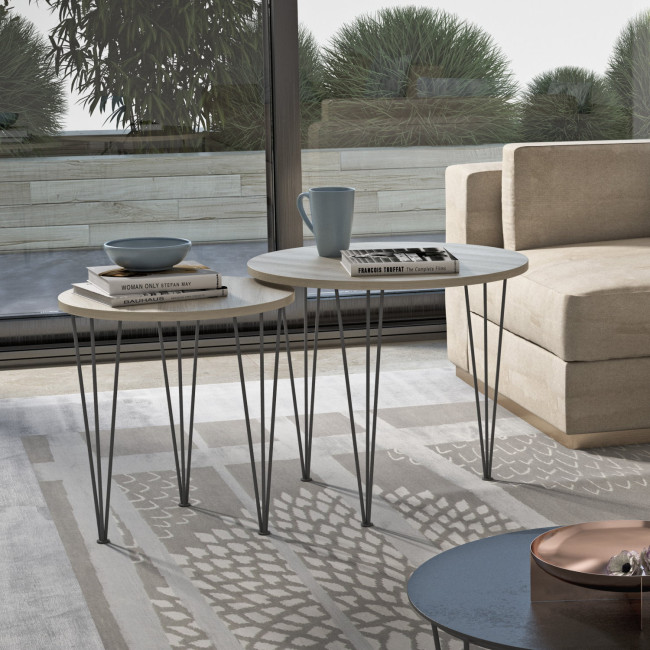 Tavolino Rotondo Con Gambe A Forcina Piramide Wood