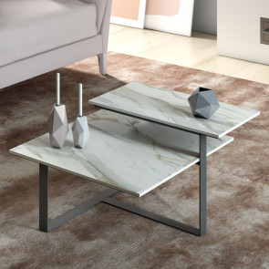 120 x 60 cm con gambe in metallo Tavolino da salotto ovale colore: nero effetto marmo bianco Wohnling Design