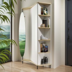 Composizione per ingresso con specchio girevole e libreria angolare