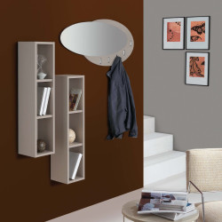 Specchio appendiabiti ovale Family 314 con cornice in legno rivestito melaminico bianco venato