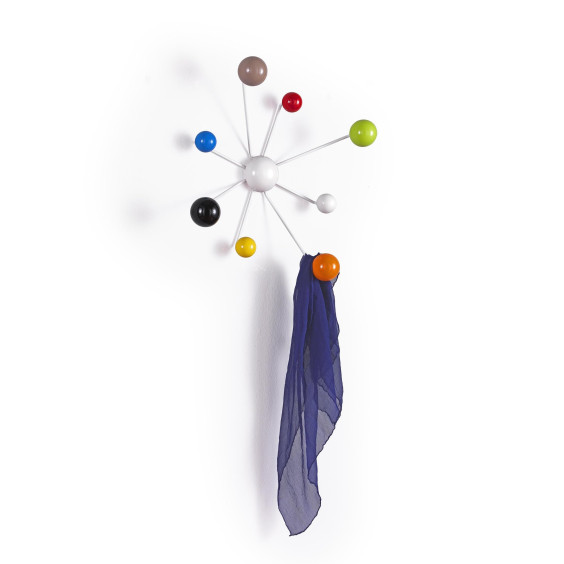 Globo is a coat rack with 8 gumball multi coloured hooks 