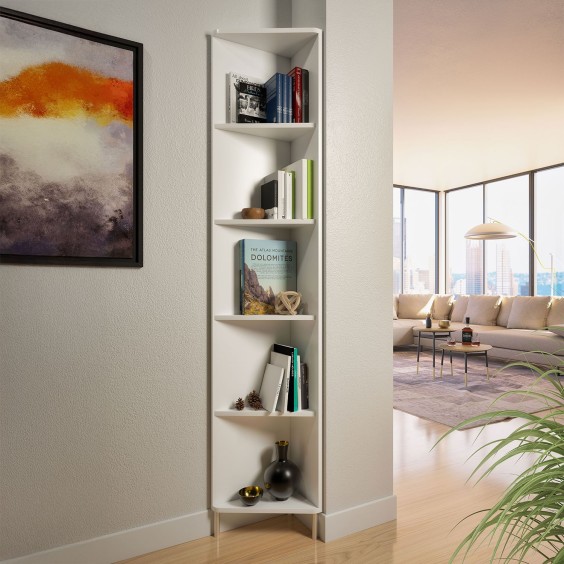 Modern space-saving corner bookcase Punto e Virgola