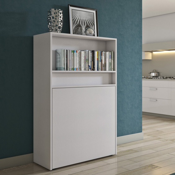 Space-saving cabinet with single folding bed and dining table or desk