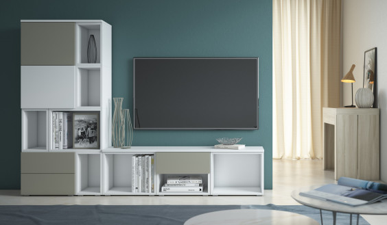 Modular media unit that can be used as a TV stand, storage space and bookcase