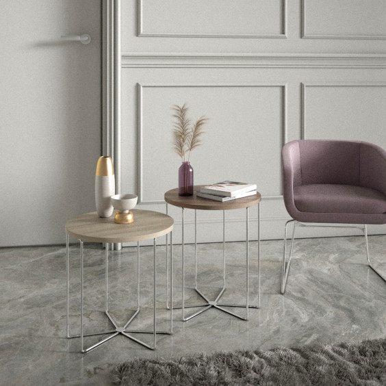 Round metal side table Silver