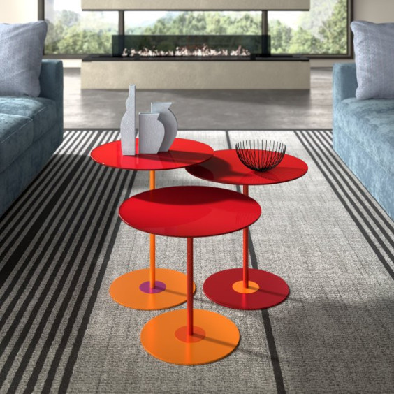 Set of 3 coloured, overlapping Crystal Round coffee tables