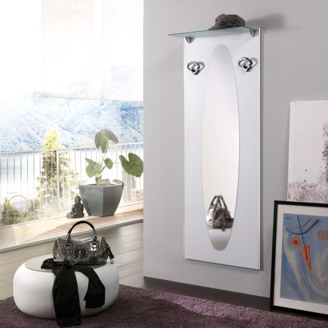 Tall mirror with coat hooks and upper shelf F01