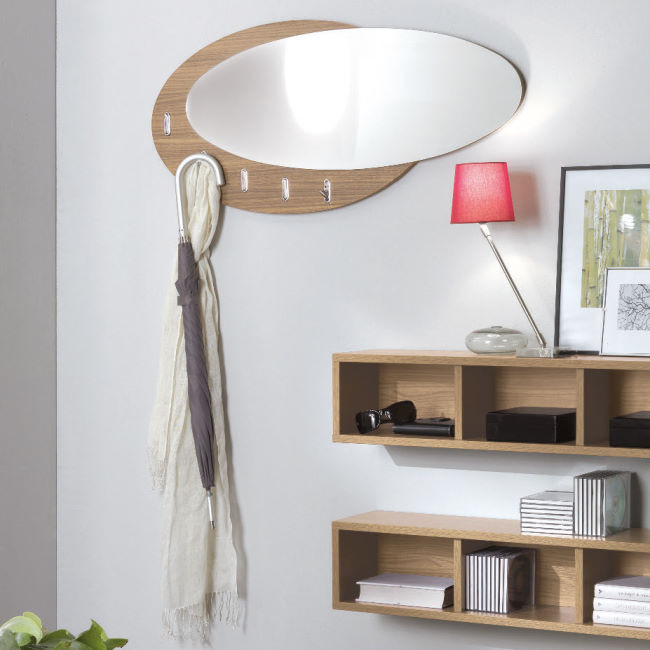 Family 314 wooden coat rack with mirror