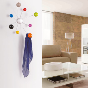 Globo is a coat rack with 8 gumball multi coloured hooks