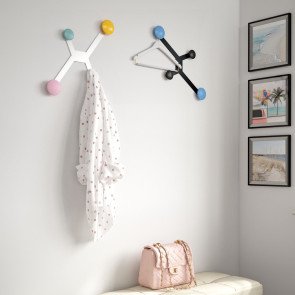 4 hook wall coat rack made of varnished metal, ideal for small entryways, bedrooms or bathrooms