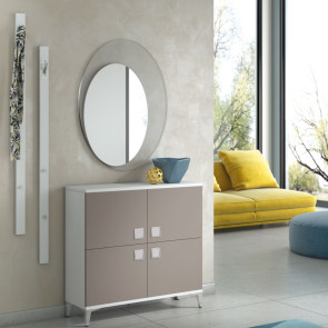 Hallway set with 4 door low cabinet, 2 vertical coat racks and mirror