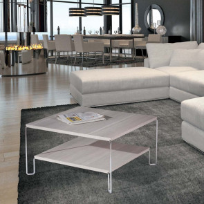 Rectangular or square two level coffee table with thin metal legs