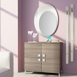 Vertical wall mounted coat rack with sideboard and mirror