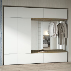 Hallway storage wardrobe with bench, shoe cabinets and coat rack