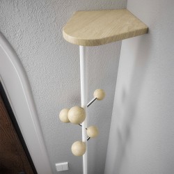 White and wood coat rack with corner shelf