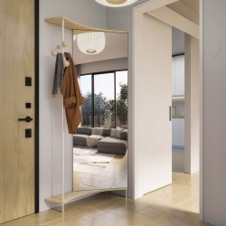 Corner wardrobe with a mirror with knobs and solid wood shelves