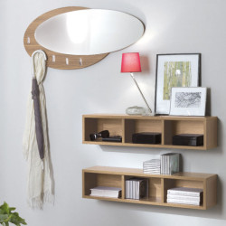Hallway set with shelves and mirror with coat hooks