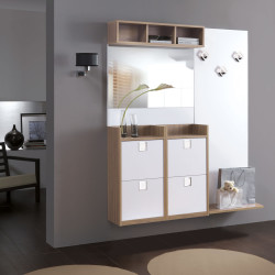 Hallway cabinet with space-saving shoe storage, mirror, shelf and coat hooks