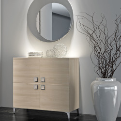 Hallway 4 door low storage cabinet and round mirror