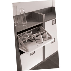Detail of the shoe storage cabinet with pull down doors