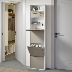 Slim shoe cabinet with 3 compartments and a small table