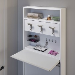 Detail of the compartment with key hooks and a cellphone holder