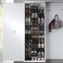 Example of the inside of a sliding shoe wardrobe for 39 pairs of shoes