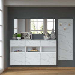 Set of floating hallway units and coat rack with rectangular mirror on top