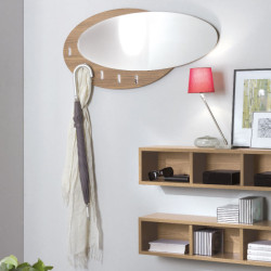 Family 314 wall mounted coat rack with mirror, equipped with 5 metal recessed hooks