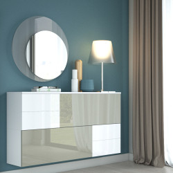 Wall mounted sideboard with round mirror