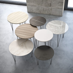 Piramide Wood set of coffee tables pictured in the different top finishes