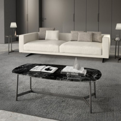 Rectangular sofa table with black marble effect glass top