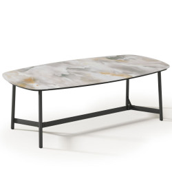 Rectangular sofa table with Calcite grey marble effect glass top