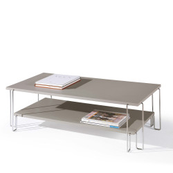 Quasar living room rectangular coffee table: double top in several finishes, legs in chromed metal