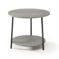 Round end table with concrete effect melamine double top
