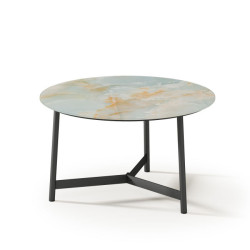 Round coffee table with turquoise marble effect top