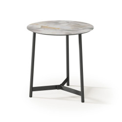 Round end table with grey marble effect glass top