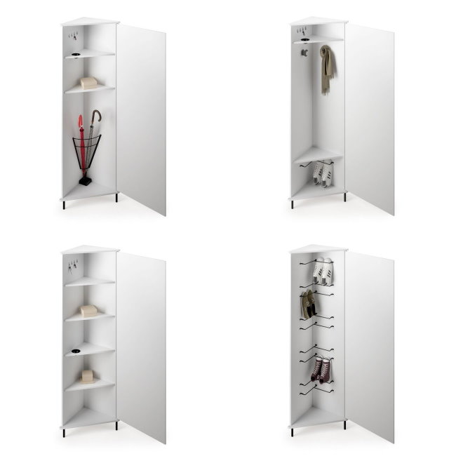 Allestimenti interni di un mobile da ingresso multiuso e salvaspazio