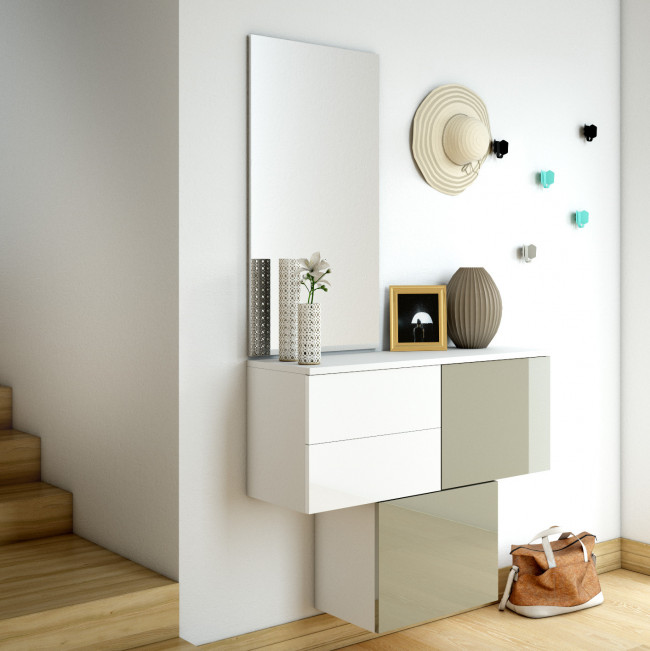 Mobile per ingresso in stile minimal con specchio e cassetti